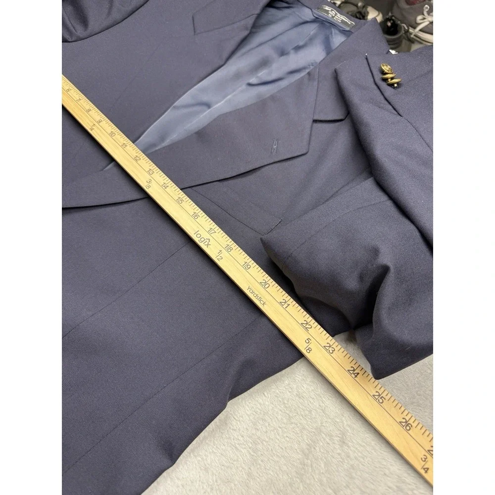 Hardy Amies London 42R Blue Wool Twill 2-Piece Suit 3-Button Flat Front